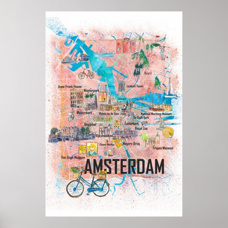 Amsterdam Nederland Stadskaart Poster | Zazzle.nl