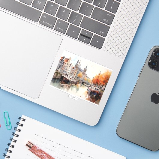 Amsterdam, Nederland Sticker (Laptop met iPhone)