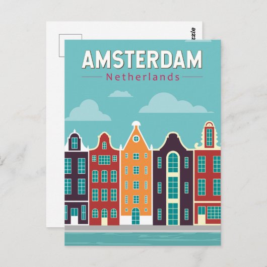 Amsterdam Nederland Travel Art Vintage Briefkaart (Voorkant / Achterkant)