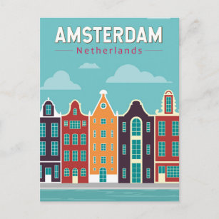 Amsterdam Nederland Travel Art Vintage Briefkaart