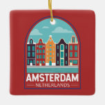 Amsterdam Nederland Travel Art Vintage Keramisch Ornament<br><div class="desc">Amsterdam retro vector reisontwerp in een embleemstijl. Het staat bekend om zijn artistieke erfgoed,  uitgebreide grachtenstelsel en smalle huizen met gevels met gevels,  erfenissen van de 17e-eeuwse Gouden Eeuw van de stad.</div>