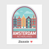 Amsterdam Nederland Travel Art Vintage Sticker (Vel)