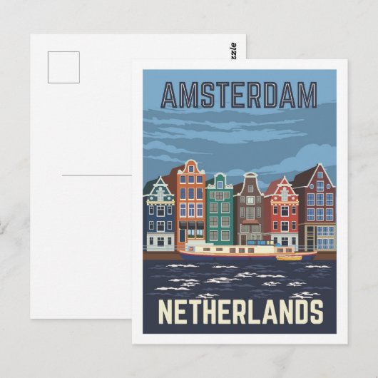 Amsterdam Nederland Travel Place Illustratie Briefkaart (Voorkant / Achterkant)