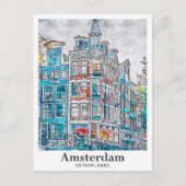 Amsterdam Nederland Travel Waterverf Hand getekend Briefkaart (Voorkant)