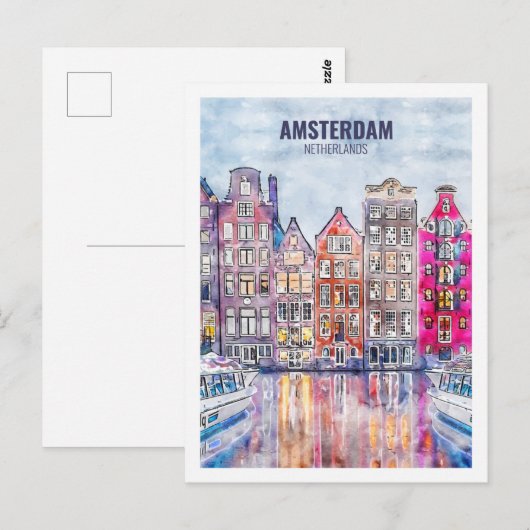 Amsterdam Nederland Travel Waterverf Sketch Briefkaart (Voorkant / Achterkant)