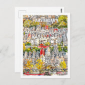 Amsterdam Nederland Travel Waterverf Sketch Briefkaart (Voorkant / Achterkant)