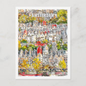Amsterdam Nederland Travel Waterverf Sketch Briefkaart (Voorkant)