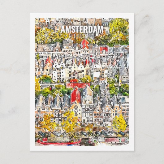 Amsterdam Nederland Travel Waterverf Sketch Briefkaart (Voorkant)
