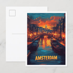 Amsterdam Nederland Vintage Illustratie Reizen Briefkaart