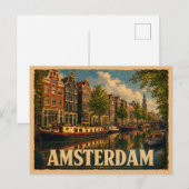 Amsterdam Nederland Vintage Reis Briefkaart (Voorkant / Achterkant)