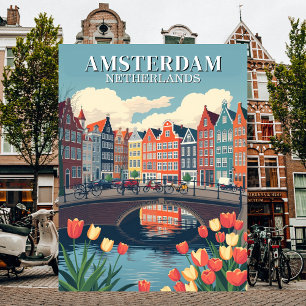 Amsterdam Nederland Vintage Reis Fietsen Briefkaart