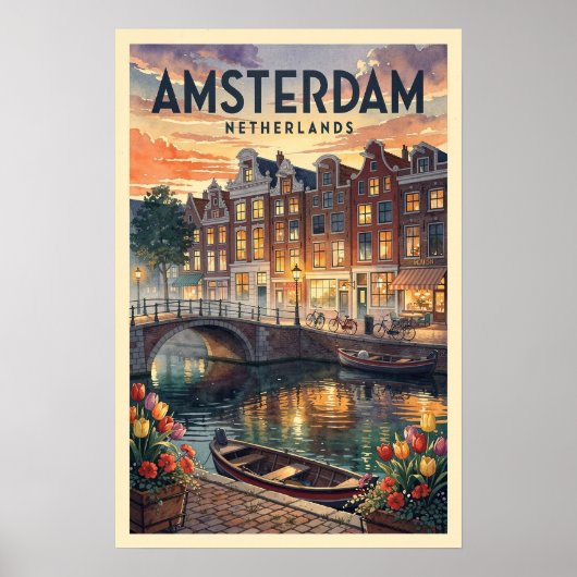 Amsterdam Nederland Vintage Reis Poster (Voorkant)