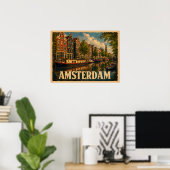 Amsterdam Nederland Vintage Reis Poster (Thuiskantoor)