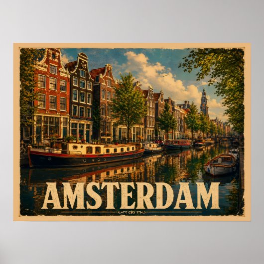 Amsterdam Nederland Vintage Reis Poster (Voorkant)