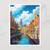 Amsterdam Nederland vintage reisillustratie Briefkaart (Voorkant)