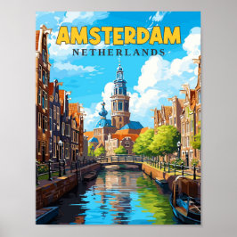 Amsterdam Nederland vintage reisillustratie Poster