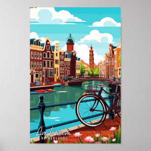 Amsterdam Nederland vintage reisillustratie Poster