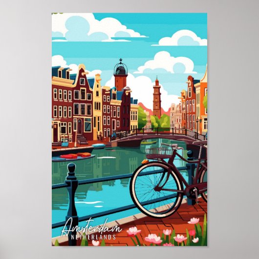 Amsterdam Nederland vintage reisillustratie Poster (Voorkant)