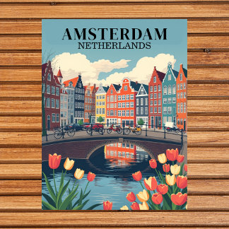 Amsterdam Nederland Vintage Reizen Fietsen Briefkaart
