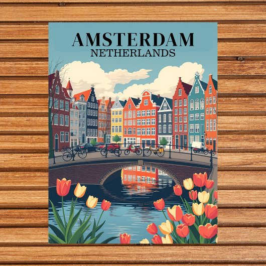 Amsterdam Nederland Vintage Reizen Fietsen Briefkaart