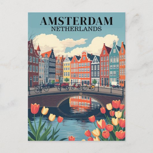 Amsterdam Nederland Vintage Reizen Fietsen Briefkaart (Voorkant)