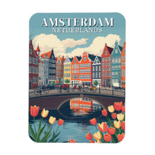 Amsterdam Nederland Vintage Reizen Fietsen Magneet