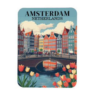 Amsterdam Nederland Vintage Reizen Fietsen Magneet