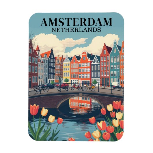 Amsterdam Nederland Vintage Reizen Fietsen Magneet (Verticaal)