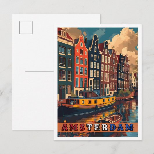 Amsterdam Nederland Vintage Travel Briefkaart (Voorkant / Achterkant)