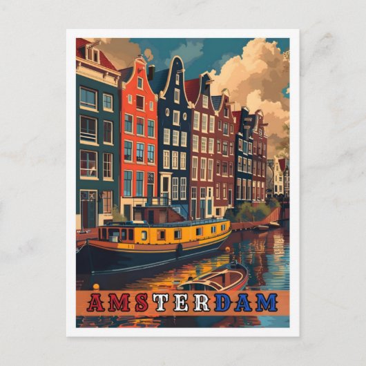 Amsterdam Nederland Vintage Travel Briefkaart (Voorkant)