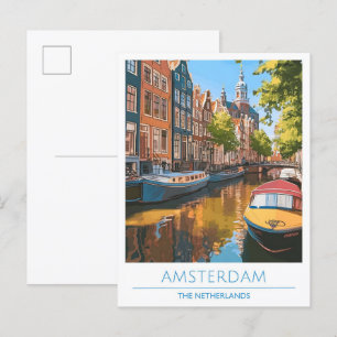 Amsterdam Nederland Vintage Travel Briefkaart