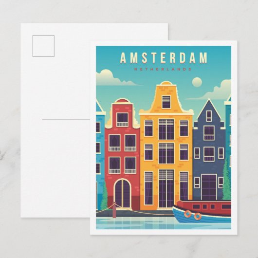 Amsterdam Nederland Vintage Travel Briefkaart (Voorkant / Achterkant)