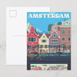 Amsterdam Nederland Vintage Travel Illustration Briefkaart