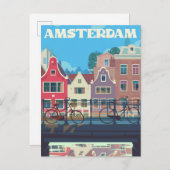 Amsterdam Nederland Vintage Travel Illustration Briefkaart (Voorkant / Achterkant)