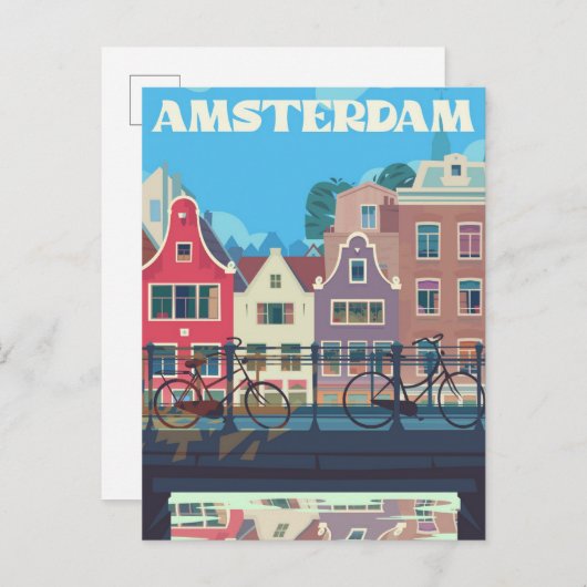 Amsterdam Nederland Vintage Travel Illustration Briefkaart (Voorkant / Achterkant)
