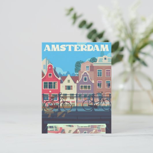 Amsterdam Nederland Vintage Travel Illustration Briefkaart (Staand voorkant)