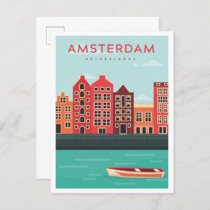 Amsterdam Nederland Vintage Travel Illustration Briefkaart