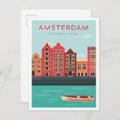 Amsterdam Nederland Vintage Travel Illustration Briefkaart (Voorkant / Achterkant)