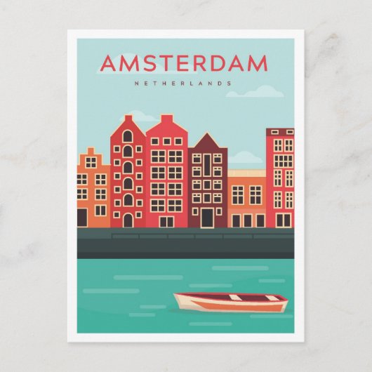 Amsterdam Nederland Vintage Travel Illustration Briefkaart (Voorkant)