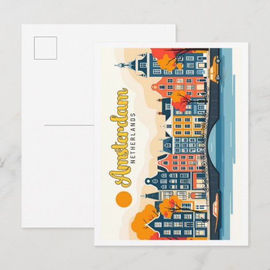 Amsterdam Nederland Vintage Travel Illustration Briefkaart (Voorkant / Achterkant)