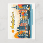 Amsterdam Nederland Vintage Travel Illustration Briefkaart (Voorkant)