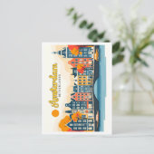 Amsterdam Nederland Vintage Travel Illustration Briefkaart (Staand voorkant)
