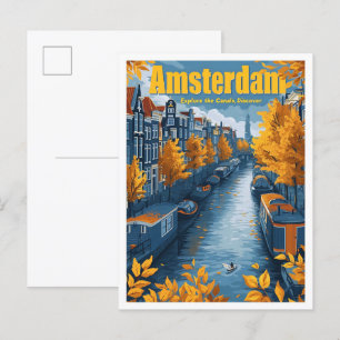 Amsterdam Nederland Vintage Travel Illustration Briefkaart