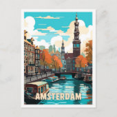 Amsterdam Nederland Vintage Travel Illustration Briefkaart (Voorkant)