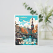 Amsterdam Nederland Vintage Travel Illustration Briefkaart (Staand voorkant)