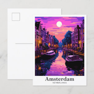Amsterdam Nederland Vintage Travel Illustration Briefkaart
