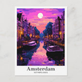 Amsterdam Nederland Vintage Travel Illustration Briefkaart (Voorkant)