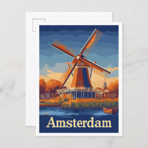 Amsterdam Nederland Vintage Travel Illustration Briefkaart