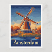 Amsterdam Nederland Vintage Travel Illustration Briefkaart (Voorkant)