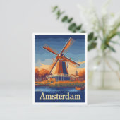 Amsterdam Nederland Vintage Travel Illustration Briefkaart (Staand voorkant)